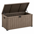 Garten-Aufbewahrungsbox 120 x 60 x 63 cm Kunststoff Braun Holzoptik mit Klappdeckel