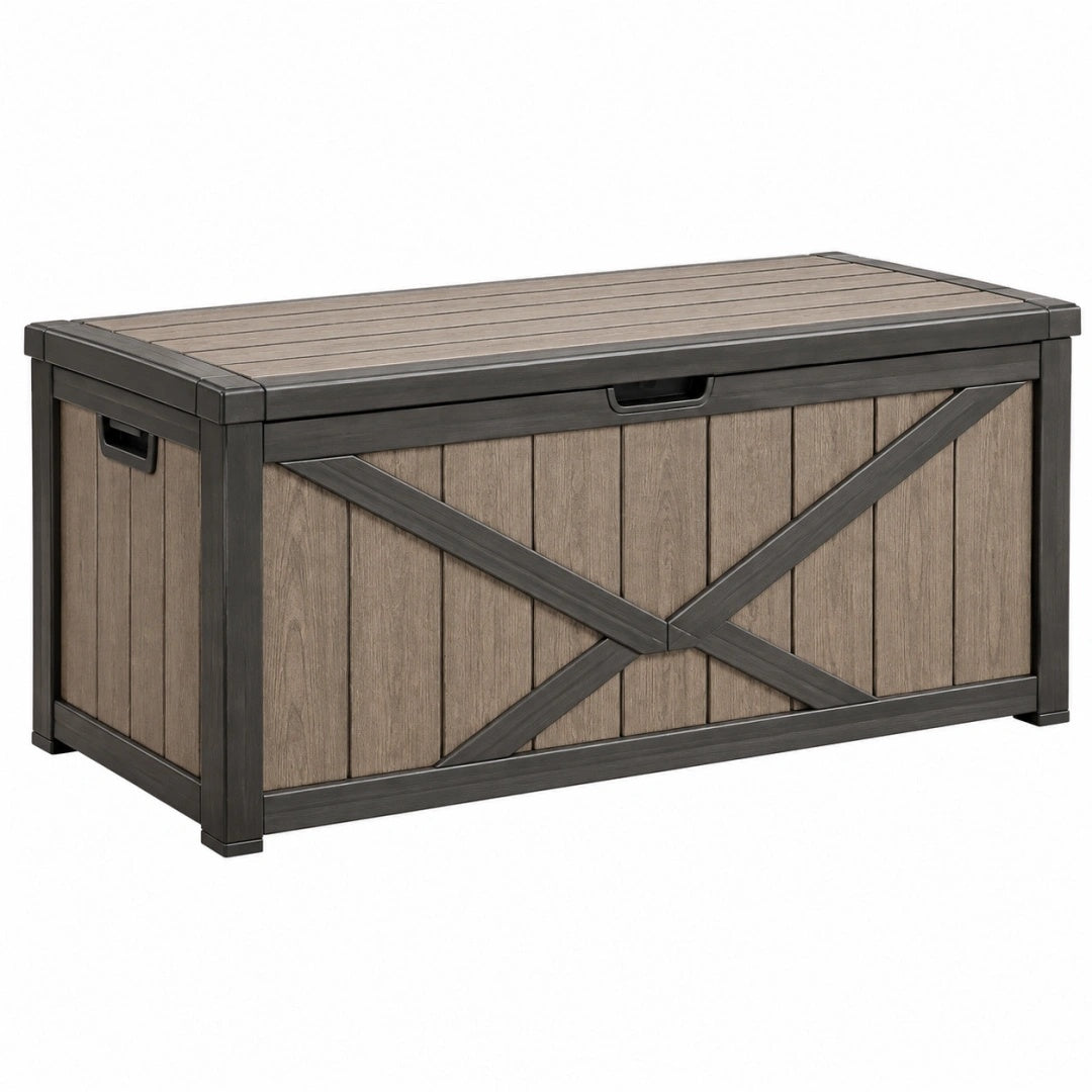 Garten-Aufbewahrungsbox 120 x 60 x 63 cm Kunststoff Taupe Anthrazit Holzoptik mit Deckel