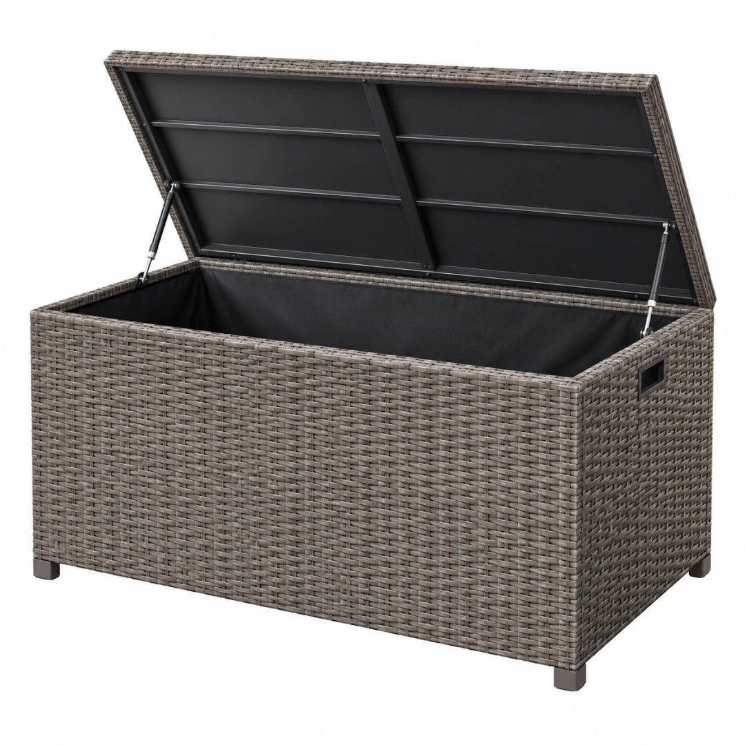 Aufbewahrungsbox 120 x 50 x 60 cm Polyrattan Grau für Garten mit Gasdruckfedern