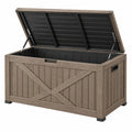 Aufbewahrungsbox 140 cm Kunststoff Holzoptik Taupe für Außenbereich mit Gasdruckfedern