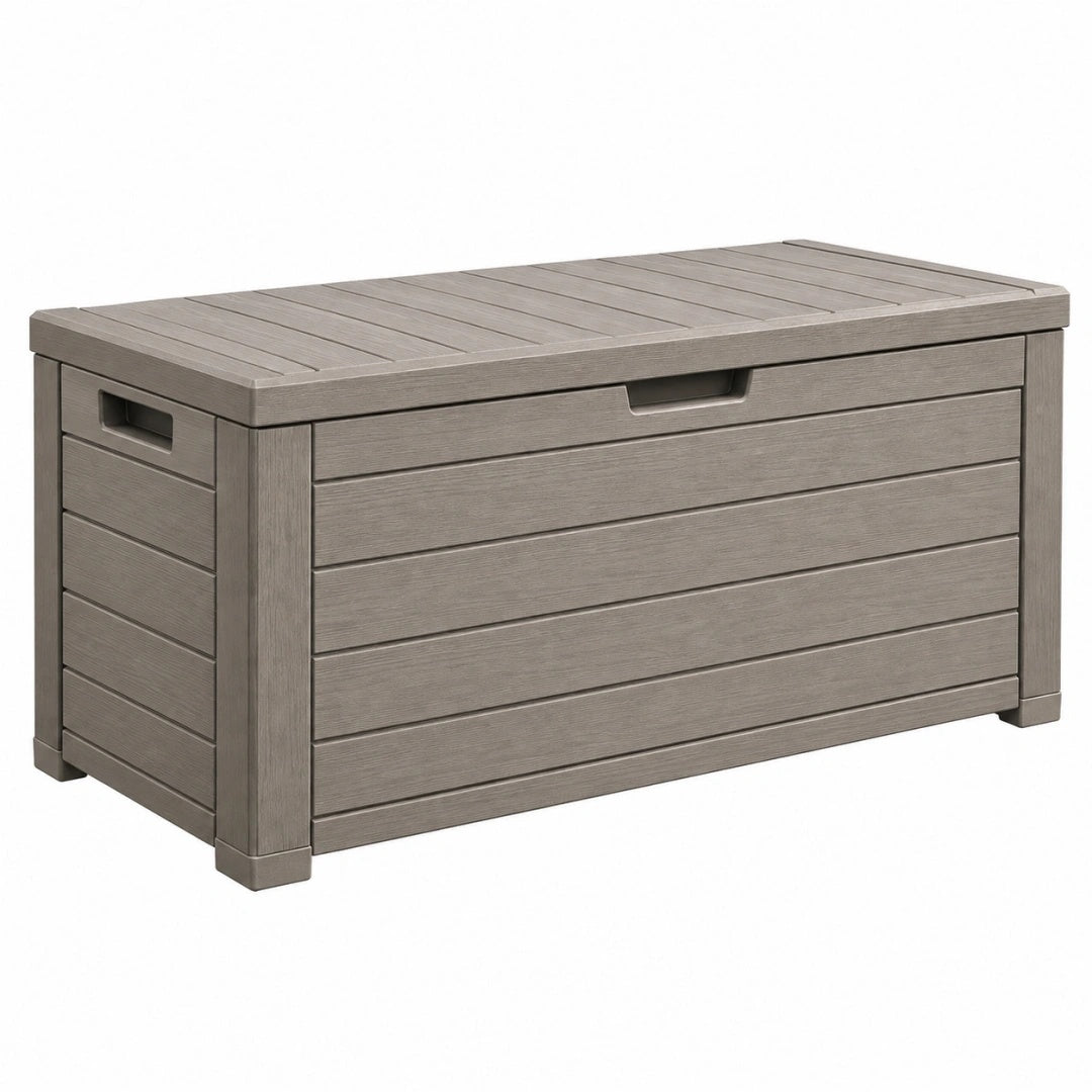 Aufbewahrungsbox 120 x 60 x 63 cm Kunststoff Taupe für Außenbereich mit Deckel