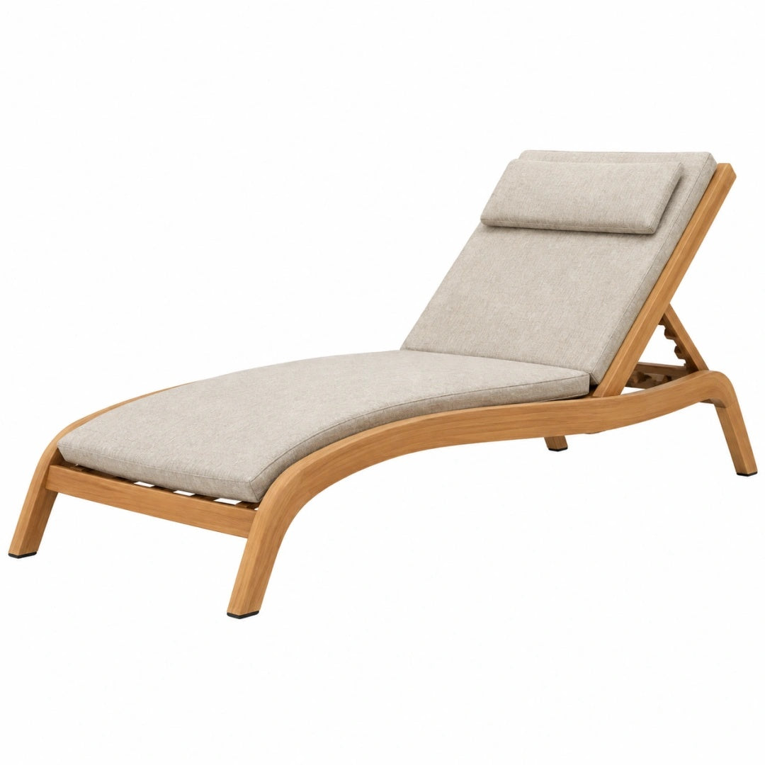 Gartenliege 200 x 70 cm aus Holz in Naturbeige mit verstellbarer Rückenlehne