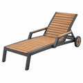 Sonnenliege 195 x 65 x 35 cm Holz Aluminium Braun Schwarz mit Rollen verstellbar