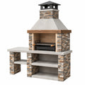 Gartengrill 120 x 70 x 220 cm aus Stein Beton und Stahl in Grau Braun mit Kamin und Ablageflächen