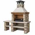 Gartengrill 150 x 70 x 230 cm aus Stein und Beton Braun Grau mit Kamin und Grillrost