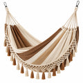 Hängematte 200 x 100 cm Baumwolle Beige Braun mit Makramee und Karabinern