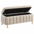Sitzbank mit Stauraum 120 cm Bouclé Beige gepolstert mit Klappdeckel