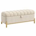 Sitzbank mit Stauraum 120 x 45 x 50 cm Bouclé Creme Gold gepolstert