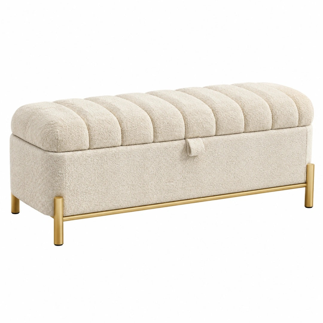 Sitzbank mit Stauraum 120 x 45 x 50 cm Bouclé Creme Gold gepolstert