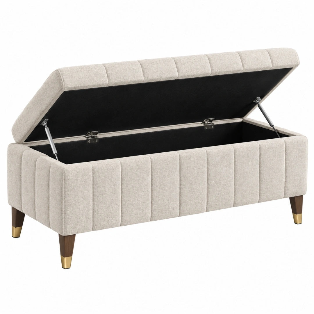 Sitzbank mit Stauraum 130 cm Beige Stoff gepolstert Klappdeckel