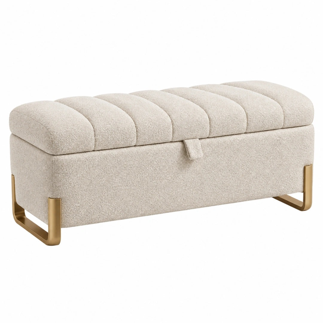 Sitzbank 100 cm 40 cm 45 cm Bouclé Creme mit Stauraum Modern