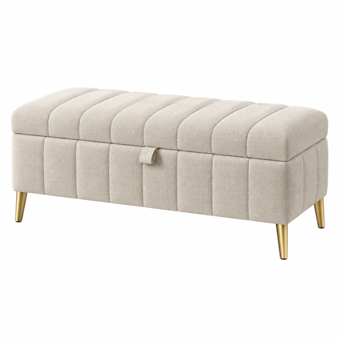 Sitzbank mit Stauraum 120 x 45 x 48 cm Stoff Beige Gold gepolstert