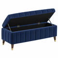 Sitzbank mit Stauraum 120 x 45 x 50 cm dunkelblauer Samtbezug gepolstert für Flur und Schlafzimmer