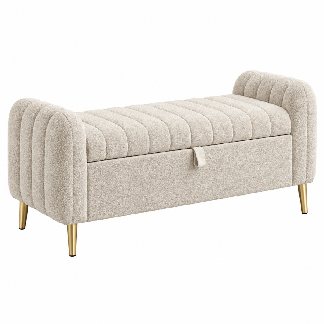 Sitzbank mit Stauraum 120 x 45 x 65 cm Bouclé Cremefarben gepolstert mit Metallfüßen