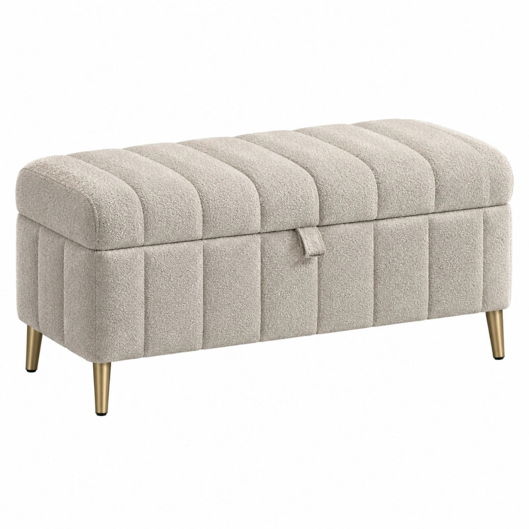Sitzbank 100 x 40 x 45 cm Bouclé Beige mit Stauraum und Metallfüßen