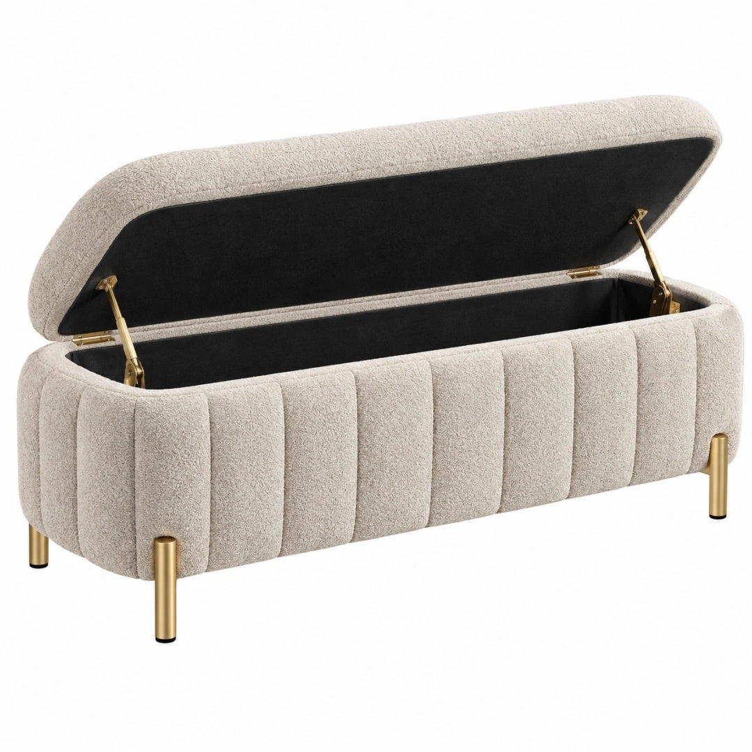 Sitzbank 120 x 45 x 48 cm Bouclé Beige mit Stauraum und Klappdeckel