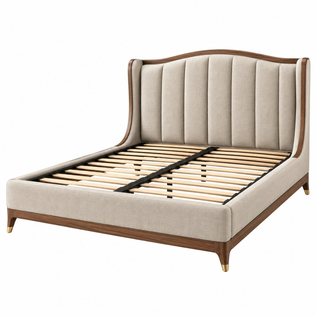 Polsterbettgestell 160 x 200 cm Beige Holz mit Lattenrost klassischer Stil