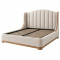 Polsterbett 160 x 200 cm Beige Naturholz mit Lattenrost gepolstertes Bettgestell