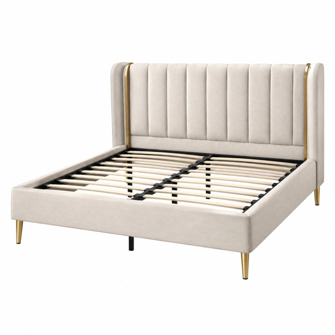 Polsterbett 180 x 200 cm Beige mit Lattenrost und gepolstertem Kopfteil
