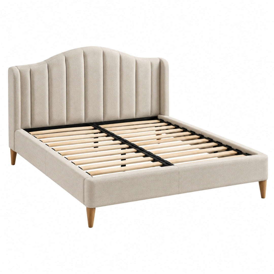 Polsterbett 160 x 200 cm Beige Stoff mit Lattenrost skandinavischer Stil