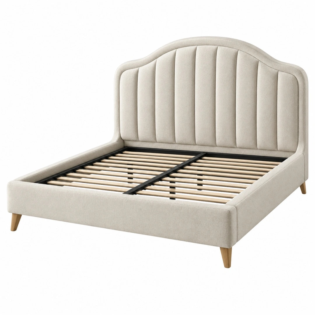 Polsterbett 160 x 200 cm Beige Stoff mit Lattenrost skandinavischer Stil